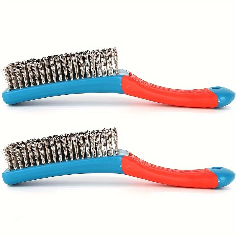 1 Heavy-duty Wire Brush with Ergonomic Blue and Red Handles - Ideal for Removing Rust, Slag, Dirt, and Paint, Deep Cleaning, Plastic Handle