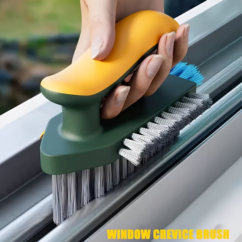 2-in-1 cleaning brush, multifunctional crevice brush, floor brush, floor brush, bathroom corner crevice, toilet cleaning brush, green/white, 1pc, with scraping strip, durable material, for household crevice cleaning