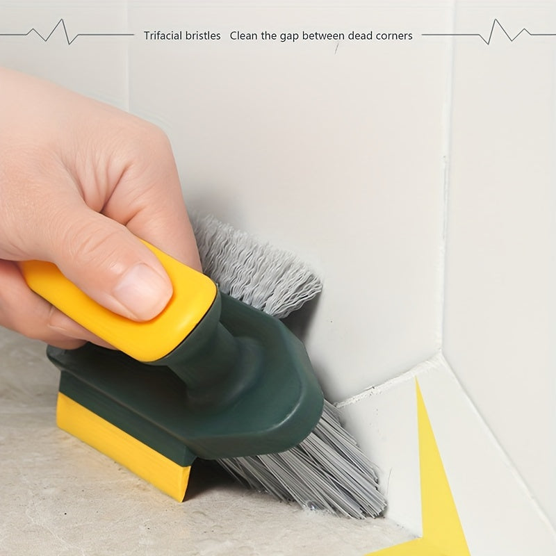 2-in-1 cleaning brush, multifunctional crevice brush, floor brush, floor brush, bathroom corner crevice, toilet cleaning brush, green/white, 1pc, with scraping strip, durable material, for household crevice cleaning