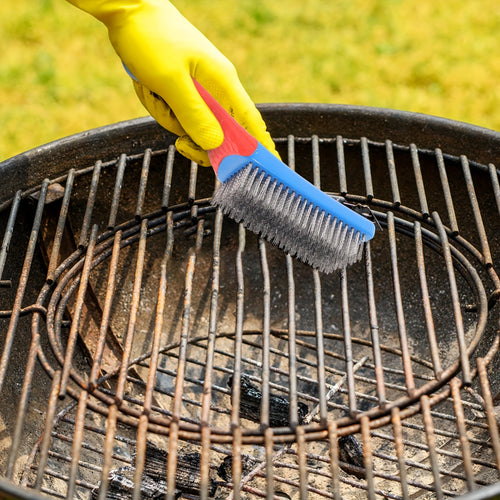 1 Heavy-duty Wire Brush with Ergonomic Blue and Red Handles - Ideal for Removing Rust, Slag, Dirt, and Paint, Deep Cleaning, Plastic Handle